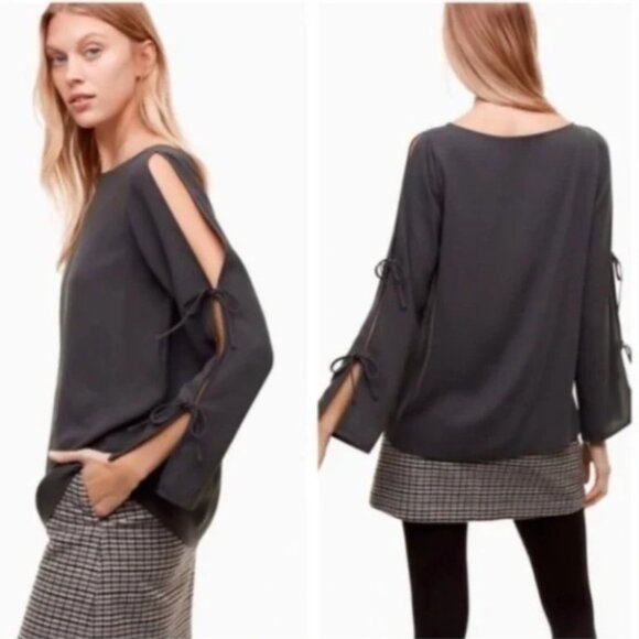 Wilfred Pozzi Long Tie-Sleeve Blouse - Black - Picture 2 of 10